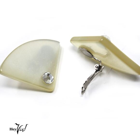 Vintage 80s Statement Earrings Translucent Lucite w Rhinestone 1.25" - Hey Viv - Picture 2 of 4